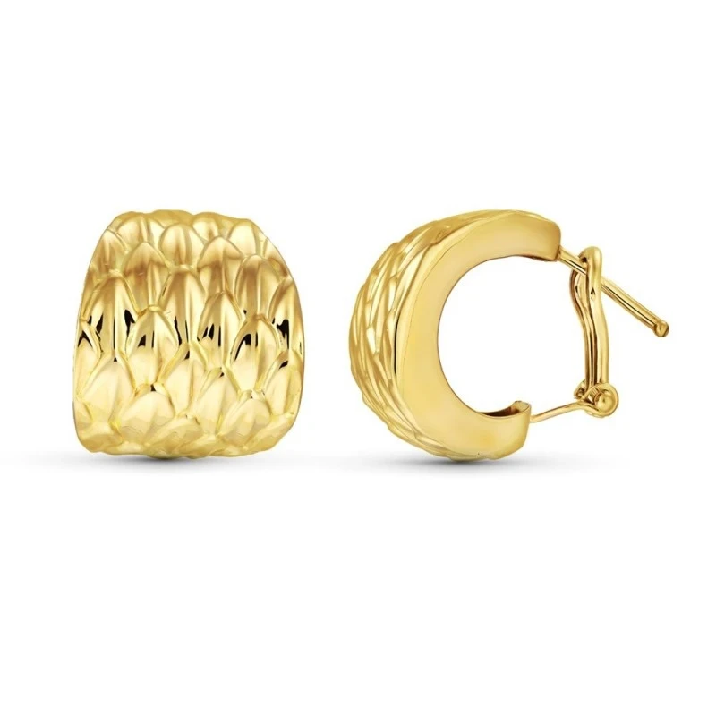 Pendientes Oro 18k mujer 18 mm. detalles tallados lisos relieve
