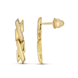 Pendientes Oro 18k dos cuerpos forma x mate brillo detalles tallados