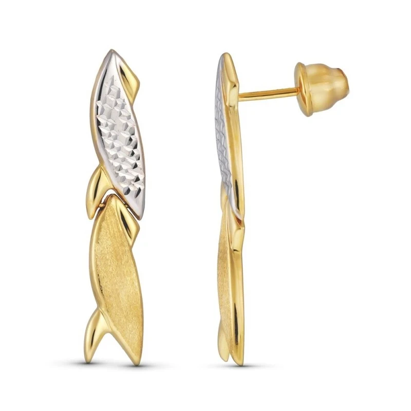 Pendientes Oro Bicolor 18k mujer detalles tallados combinados mate br