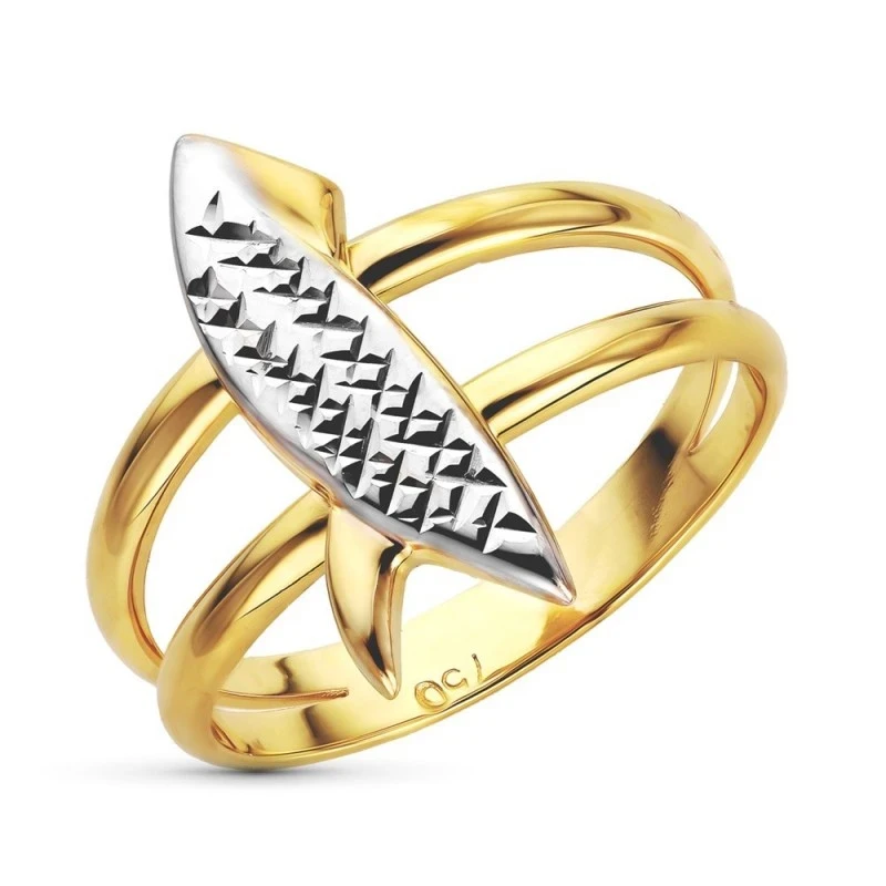 Sortija Oro Bicolor 18k mujer dos hilos detalles tallados forma cabez