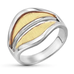 Sortija Oro Bicolor 18k mujer mate brillo detalle banda lisa centro