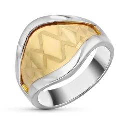 Sortija Oro Bicolor 18k mujer cabeza detalle rombos mate combinados l