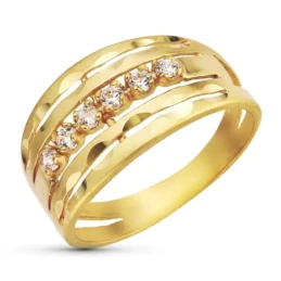 Sortija Oro 18k mujer circonitas detalles tallados mate brillo líneas