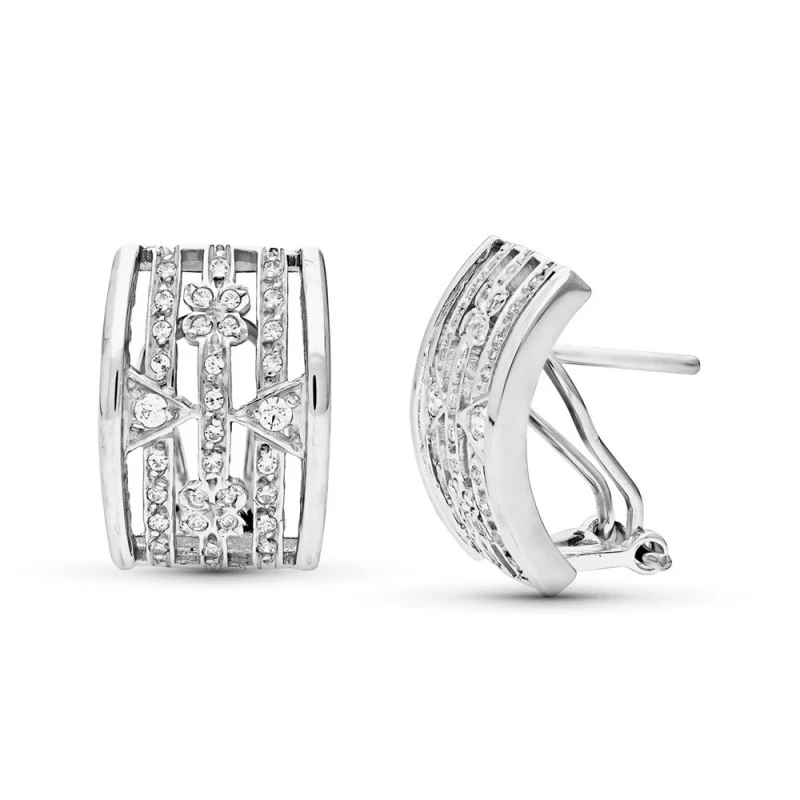 Pendientes Oro Blanco 18k mujer 16 mm. barras verticales circonitas