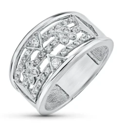 Sortija Oro Blanco 18k mujer barras horizontales circonitas caladas