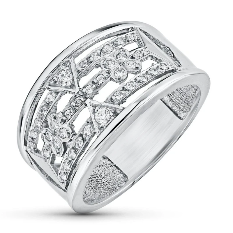 Sortija Oro Blanco 18k mujer barras horizontales circonitas caladas