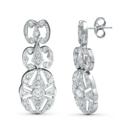 Pendientes Oro Blanco 18k mujer 30 mm. tres cuerpos calados circonita