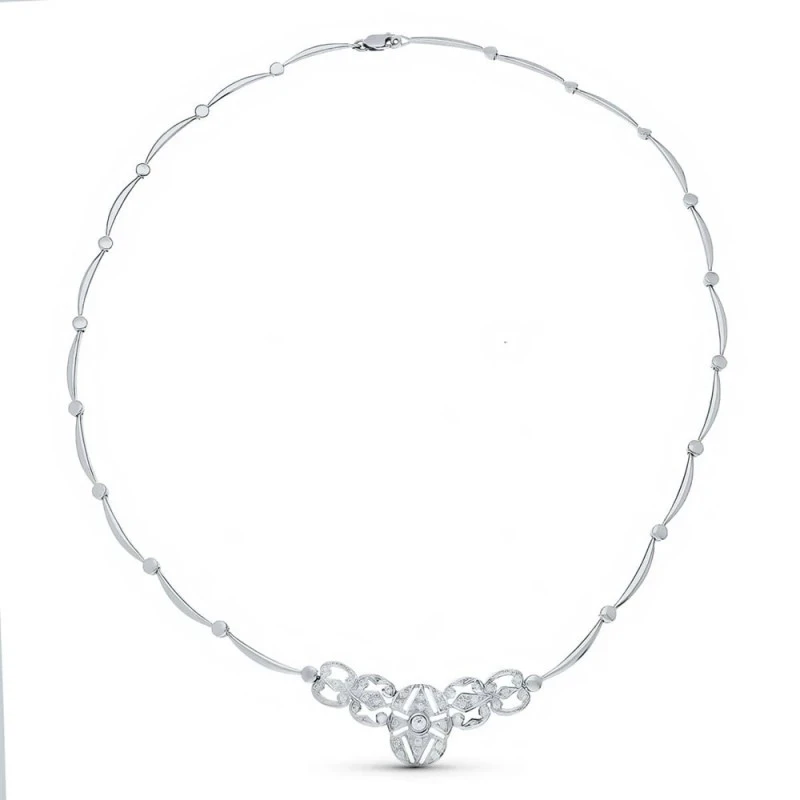 Gargantilla Oro Blanco 18k mujer 42 cm. semirrígida detalle centro 40