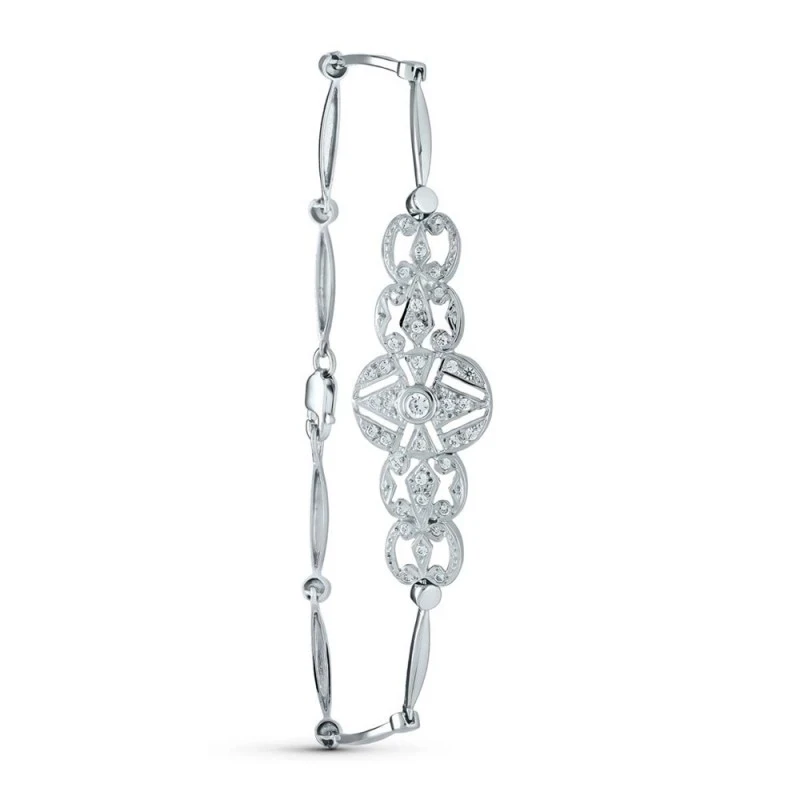 Pulsera Oro Blanco 18k mujer 18 cm. semirrígida detalle formas calada