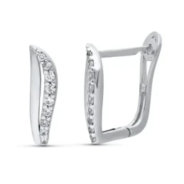 Pendientes Oro Blanco 18k mujer líneas onduladas circonitas combinada
