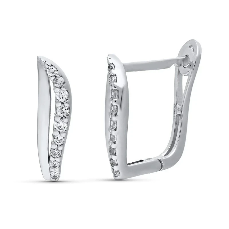 Pendientes Oro Blanco 18k mujer líneas onduladas circonitas combinada