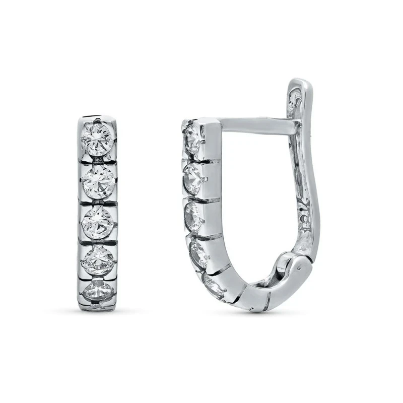 Pendientes Oro Blanco 18k mujer barra vertical circonitas centro