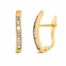 Pendientes Oro 18k mujer 18 mm. banda vertical ondulada circonitas