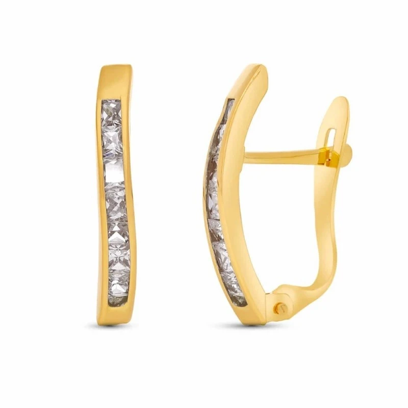 Pendientes Oro 18k mujer 18 mm. banda vertical ondulada circonitas