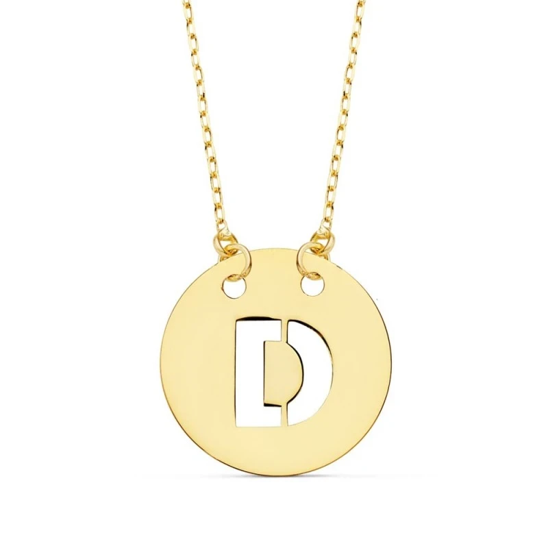 Gargantilla Oro 18k mujer 42 cm. cadena forzada colgante letra D cala