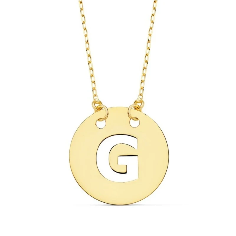 Gargantilla Oro 18k mujer 42 cm. cadena forzada colgante letra G cala