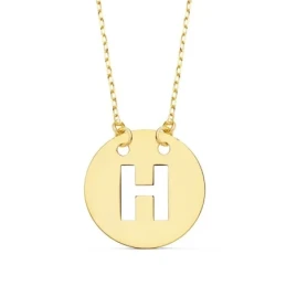 Gargantilla Oro 18k mujer 42 cm. cadena forzada colgante letra H cala