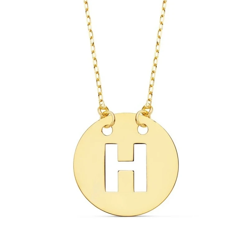 Gargantilla Oro 18k mujer 42 cm. cadena forzada colgante letra H cala