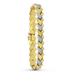 Pulsera Oro Bicolor 18k mujer combinada brillo mate detalles estampad