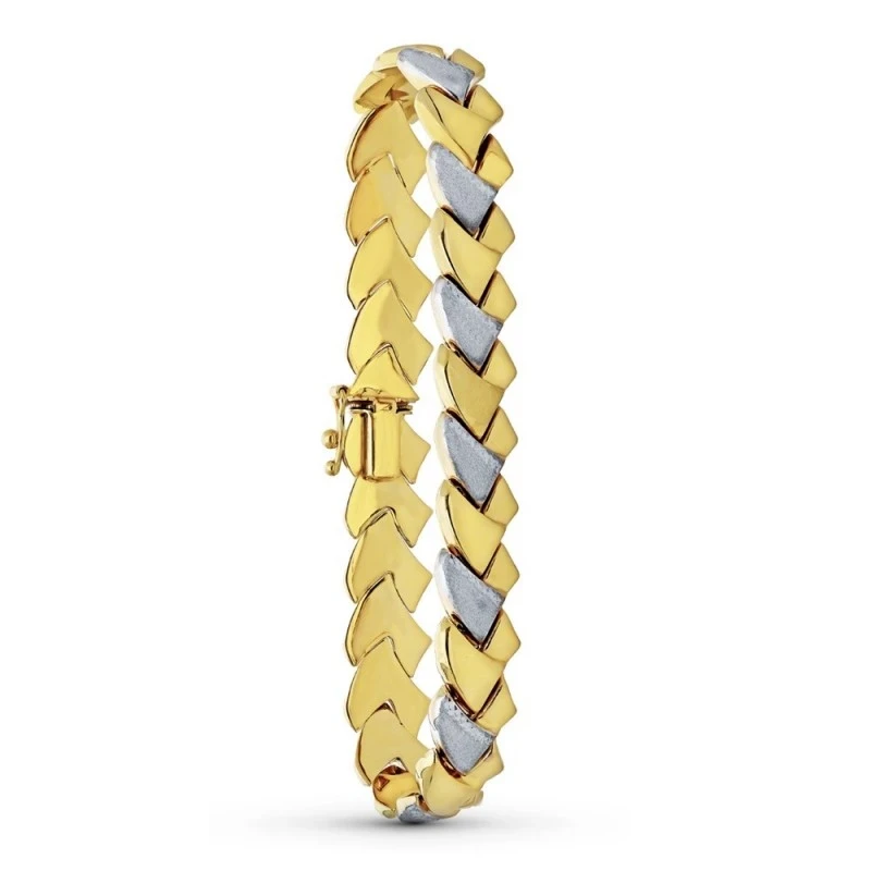 Pulsera Oro Bicolor 18k mujer combinada brillo mate detalles estampad
