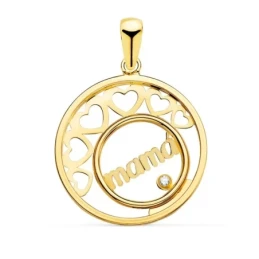 Colgante Oro 18k mujer 20 mm. mensaje MAMÁ calado circonitas corazone