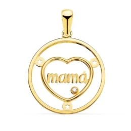 Colgante Oro 18k mujer 20 mm. mensaje MAMÁ centro corazón calado deta