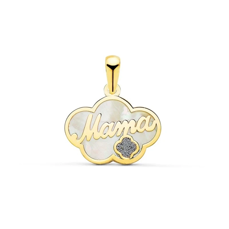 Colgante Oro18k mujer 17 mm. forma nube nácar mensaje MAMÁ centro