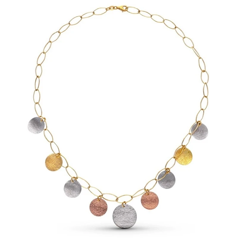 Gargantilla Oro Tricolor 18k mujer discos combinados colgantes