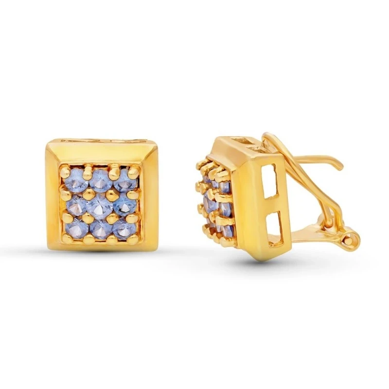Pendientes Oro 18k mujer 10 mm. cuadrados circonitas centro