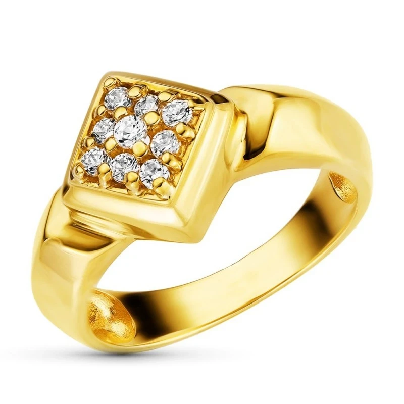 Sortija Oro 18k mujer rombo centro cabeza circonitas