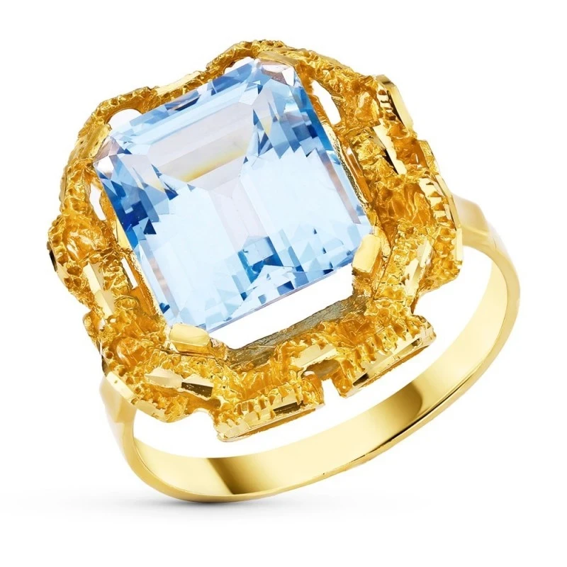 Sortija Oro 18k mujer piedra color centro cabeza 20 mm. detalles bord