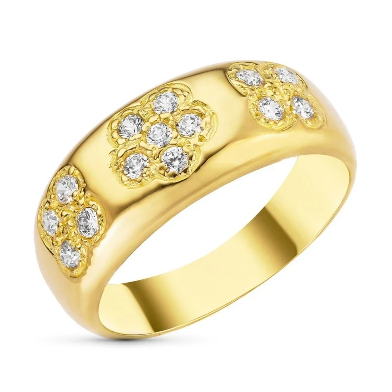 Sortija Oro 18k mujer flores circonitas cuerpo combinadas liso