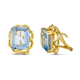 Pendientes Oro 18k mujer 12 mm. piedra aguamarina centro rectangular