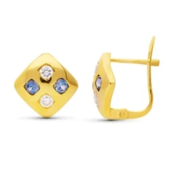 Pendientes Oro 18k mujer 10 mm. rombos lisos detalle cuatro circonita
