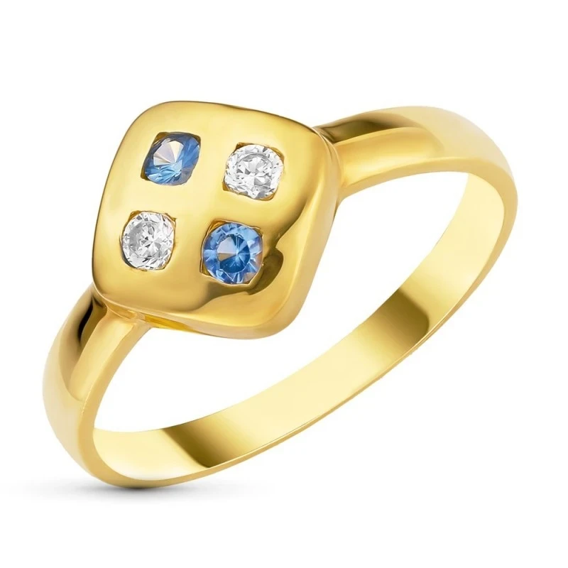 Sortija Oro 18k mujer cabeza forma rombo cuatro circonitas colores co