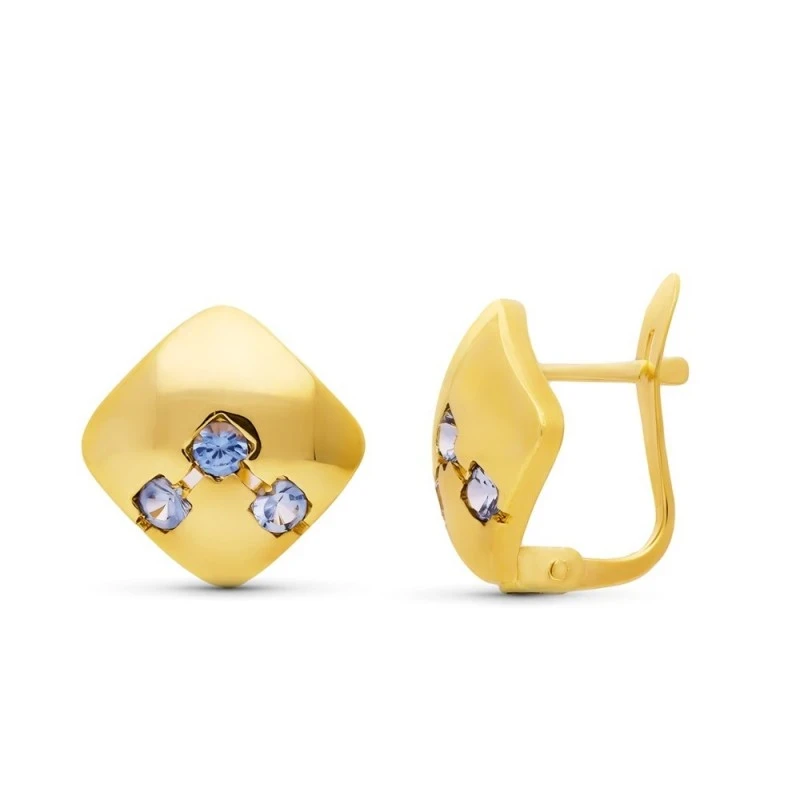 Pendientes Oro 18k mujer 12 mm. tres circonitas color azul