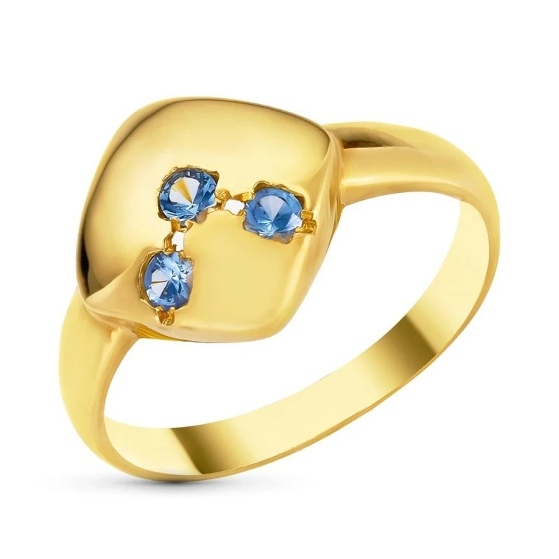 Sortija Oro 18k mujer cabeza rombo circonitas color azul