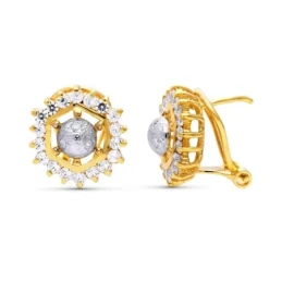 Pendientes Oro Bicolor 18k mujer 12 mm. forma hexagonal circonitas