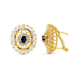 Pendientes Oro 18k mujer 18 mm. piedra azul ovalada centro combinada