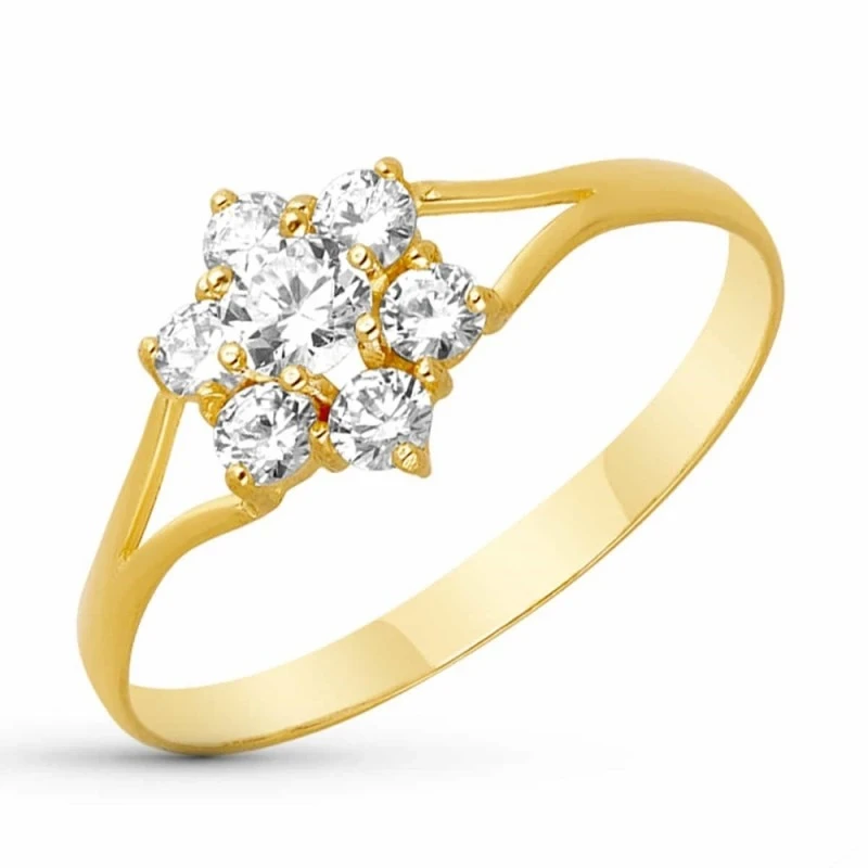 Sortija Oro 18k mujer cabeza forma estrella siete circonitas cuajo