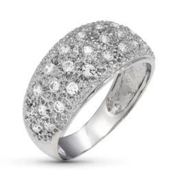 Sortija Oro Blanco 18k mujer circonitas combinadas detalles relieve a