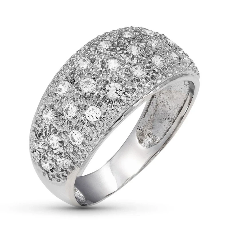 Sortija Oro Blanco 18k mujer circonitas combinadas detalles relieve a