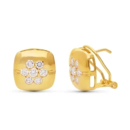 Pendientes Oro 18k mujer 12 mm. cuadrados lisos circonitas centro