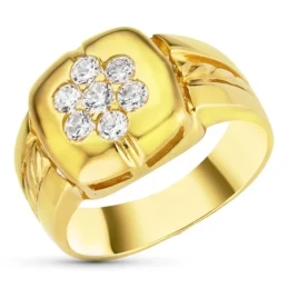 Sortija Oro 18k mujer cabeza cuadrada lisa combinada circonitas detal