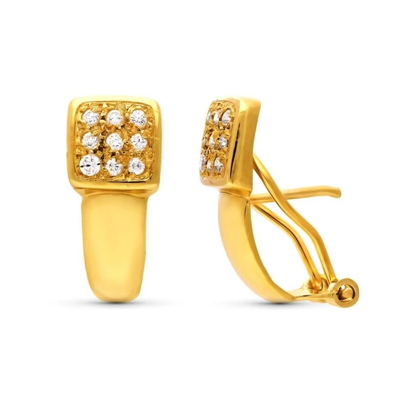 Pendientes Oro 18k mujer 18 mm. forma cuadrada circonitas barra verti