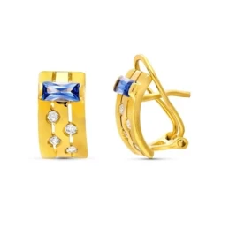 Pendientes Oro 18k mujer 12 mm. barra vertical piedra azul centro com