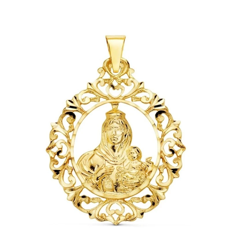 Virgen del Carmen Medalla Oro 18k unisex 37 mm. ovalada filigrana cal