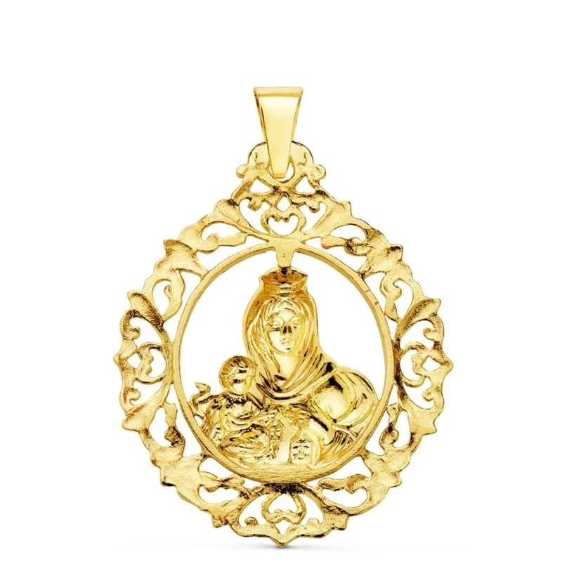 Virgen del Carmen Medalla Oro 18k unisex 37 mm. ovalada filigrana cal