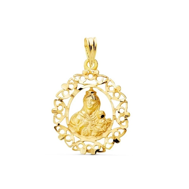 Virgen del Carmen Medalla Oro 18k unisex 25 mm. calada detalles talla