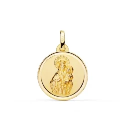 Virgen del Carmen Medalla Oro 18k unisex 18 mm. mate detalle bisel li